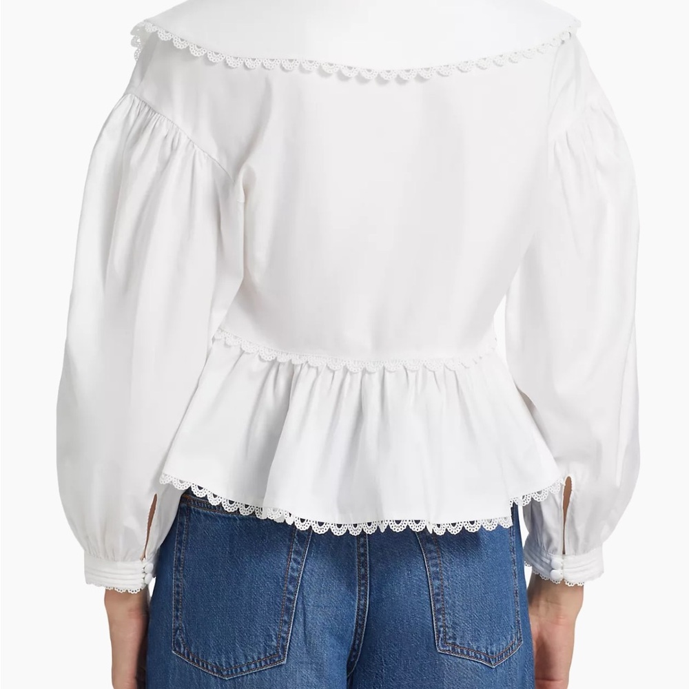 Reformation White Peplum Tie-Front Blouse with Scalloped Trim - Picture 4 of 11